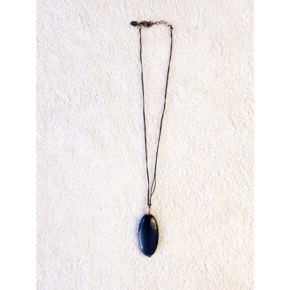 EXPRESS Blue Polished Glass Stone Pendant Fashion Necklace 10" Adjustable Y2K - Picture 7 of 7